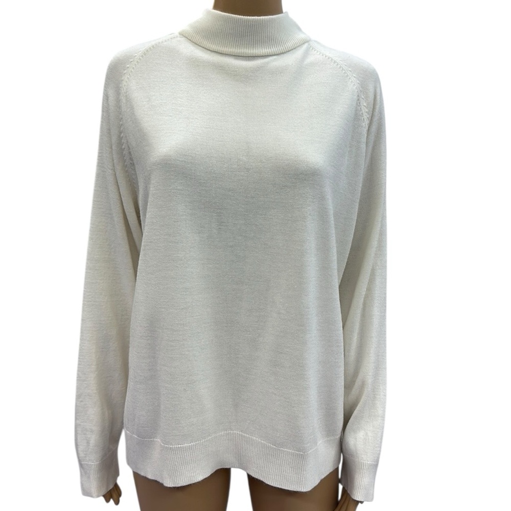Drapers and Damons Cream Soft Spun Knit Mock Neck Zip Back Sweater Womens 1X